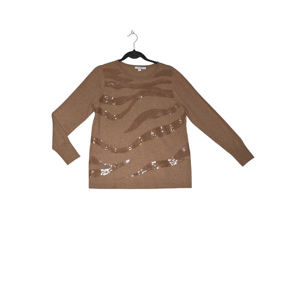 Chico's Brown Sequin Tiger Stripe Cashmere Blend Sweater Size1 M Soft Warm Fall